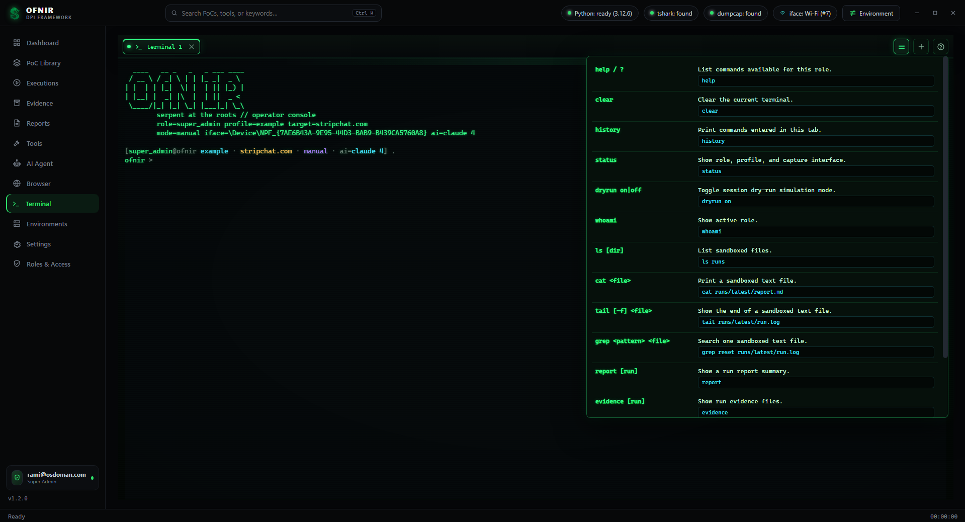 Actual Ofnir terminal interface
